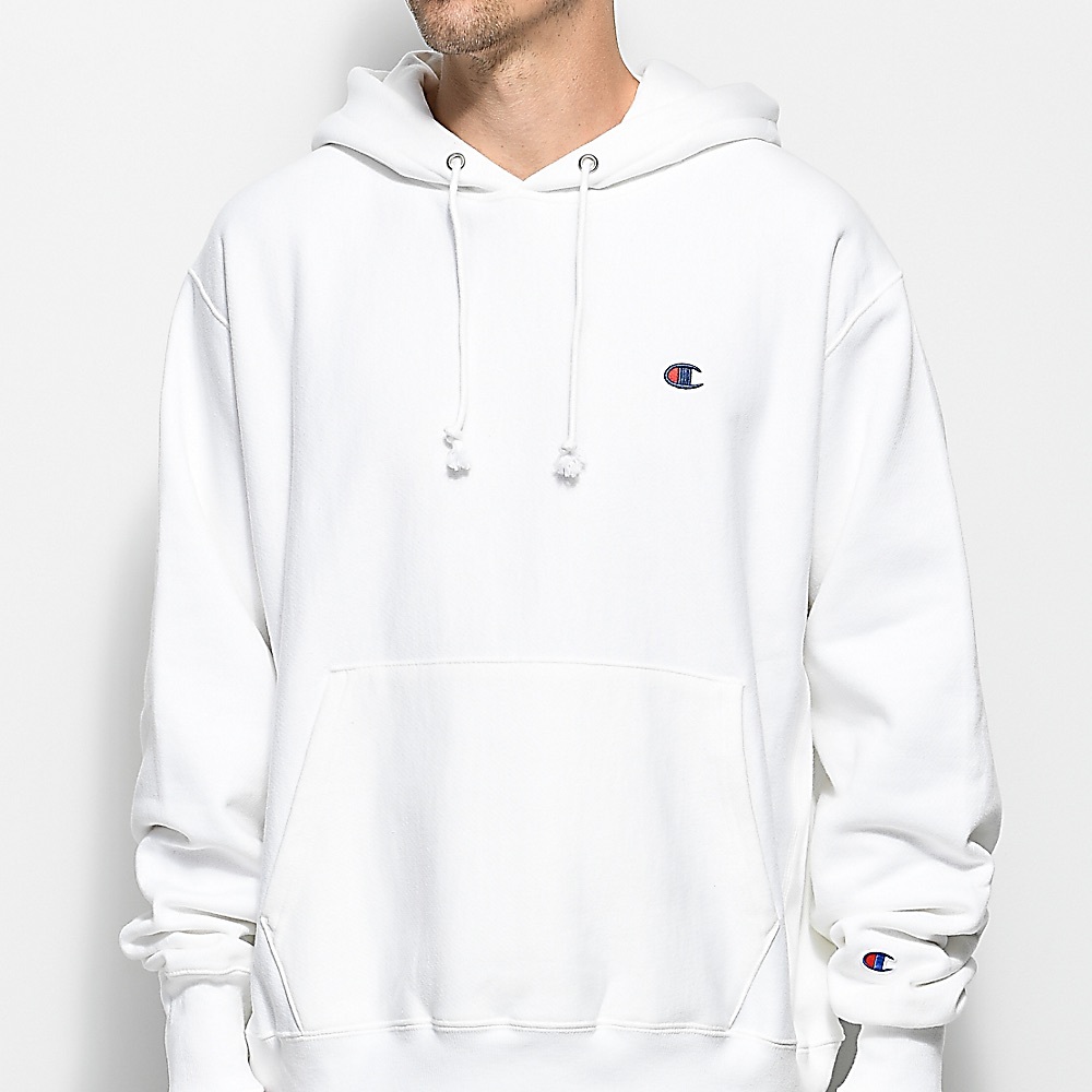 White champion hoodie.
